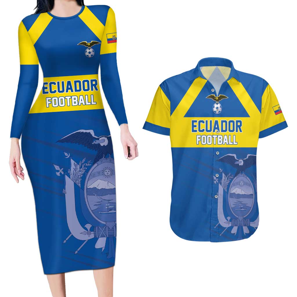 Custom Ecuador Football Couples Matching Long Sleeve Bodycon Dress and Hawaiian Shirt Go Champions