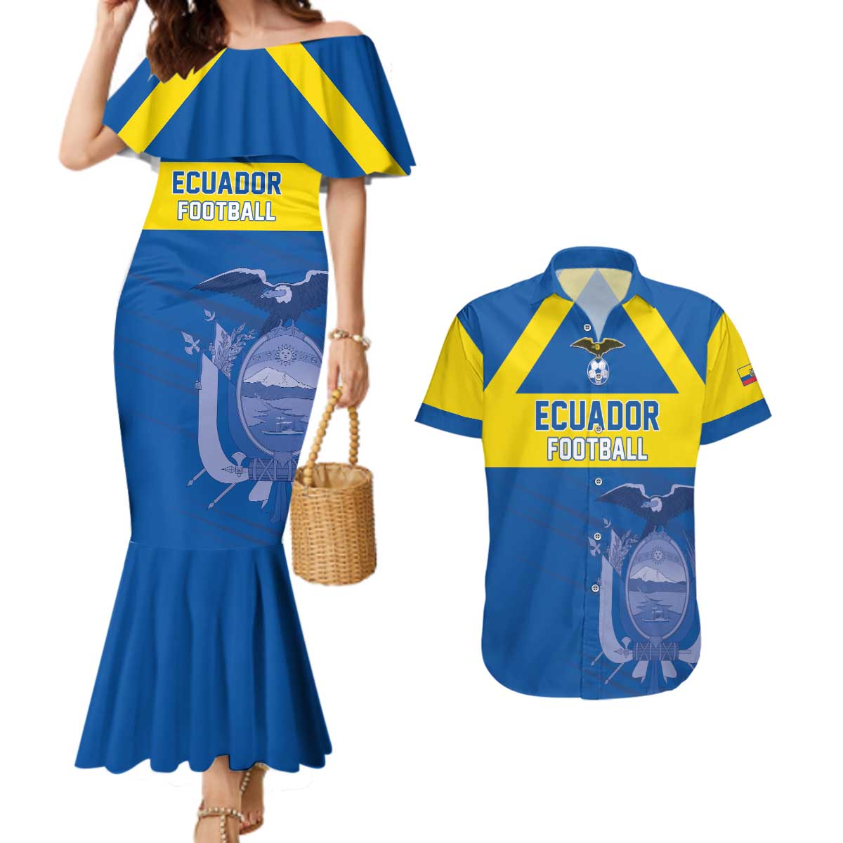 Custom Ecuador Football Couples Matching Mermaid Dress and Hawaiian Shirt Go Champions