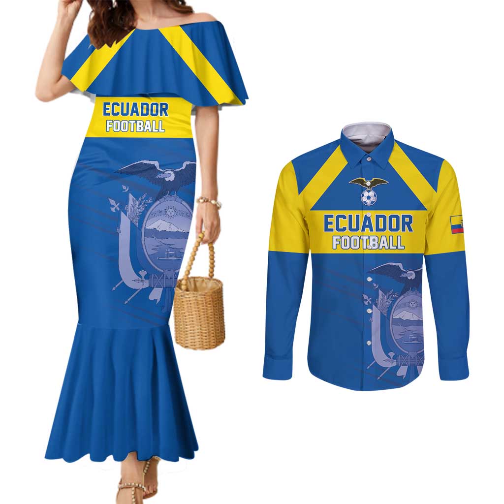 Custom Ecuador Football Couples Matching Mermaid Dress and Long Sleeve Button Shirt Go Champions