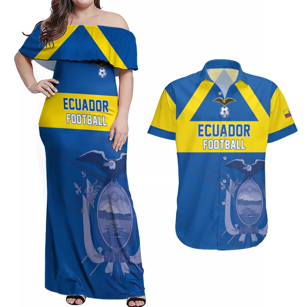 Custom Ecuador Football Couples Matching Off Shoulder Maxi Dress and Hawaiian Shirt Go Champions