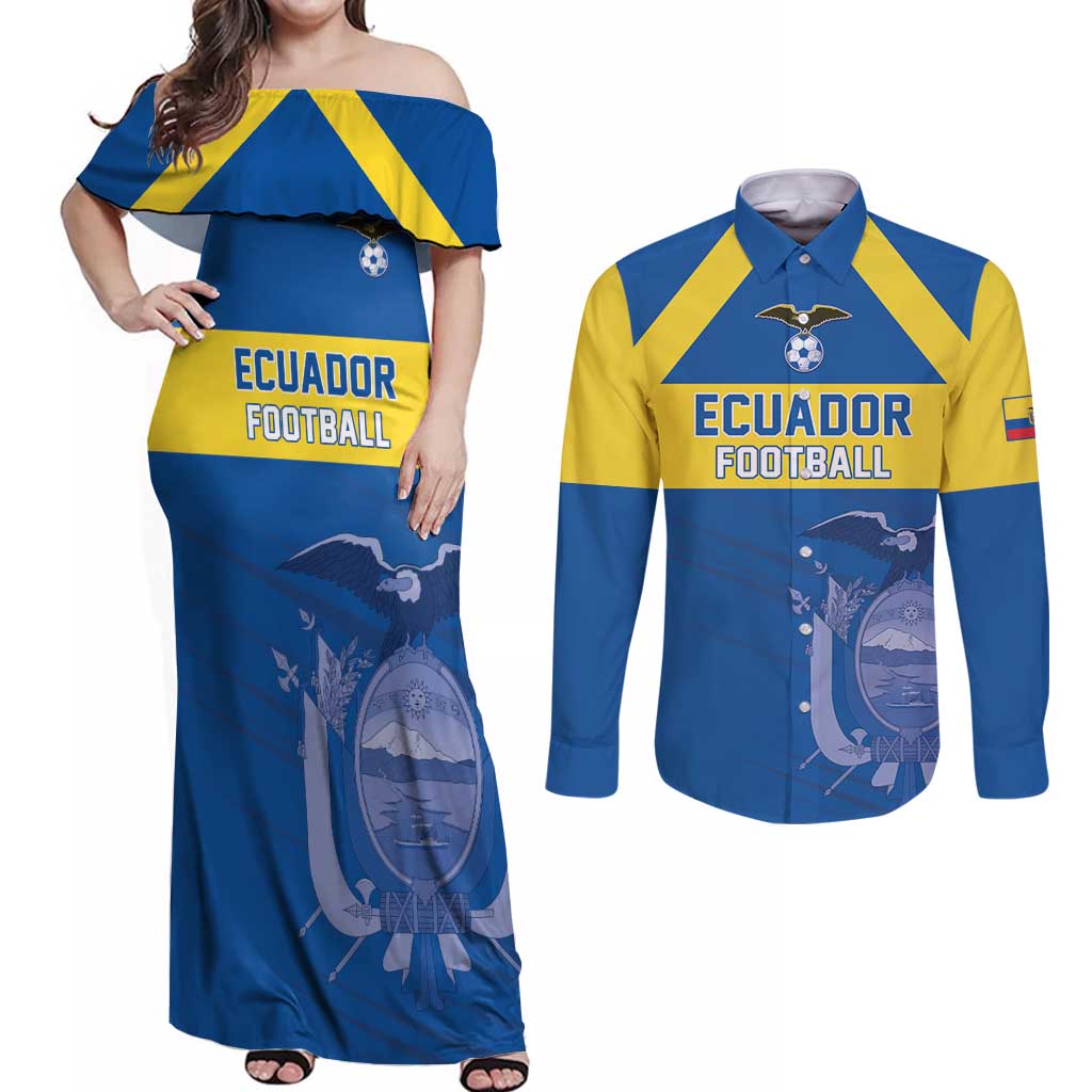 Custom Ecuador Football Couples Matching Off Shoulder Maxi Dress and Long Sleeve Button Shirt Go Champions