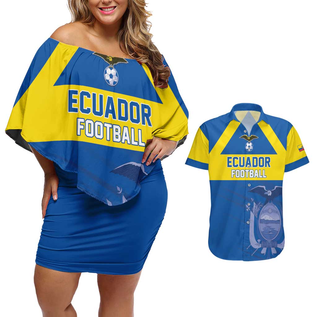 Custom Ecuador Football Couples Matching Off Shoulder Short Dress and Hawaiian Shirt Go Champions