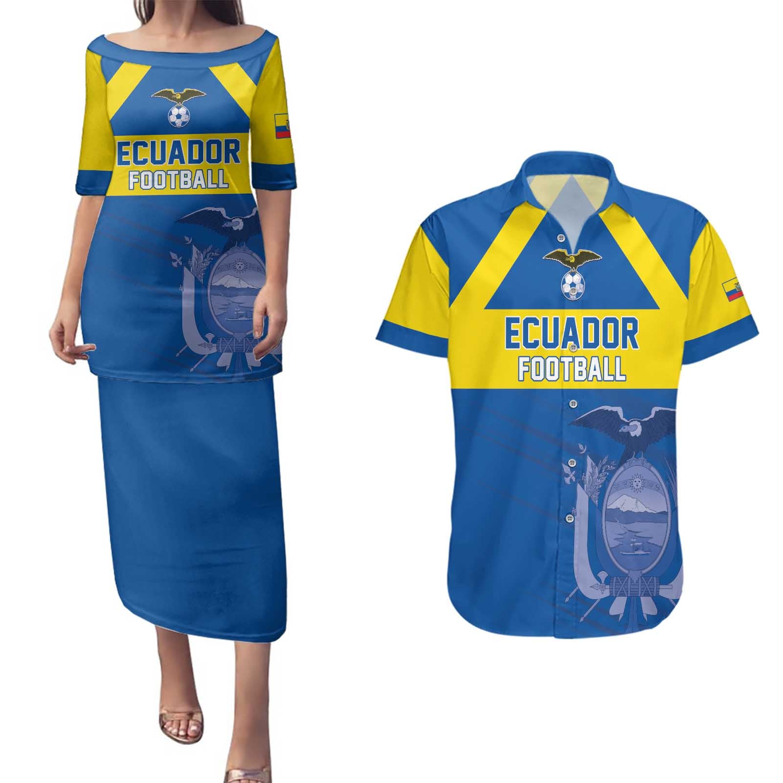 Custom Ecuador Football Couples Matching Puletasi and Hawaiian Shirt Go Champions