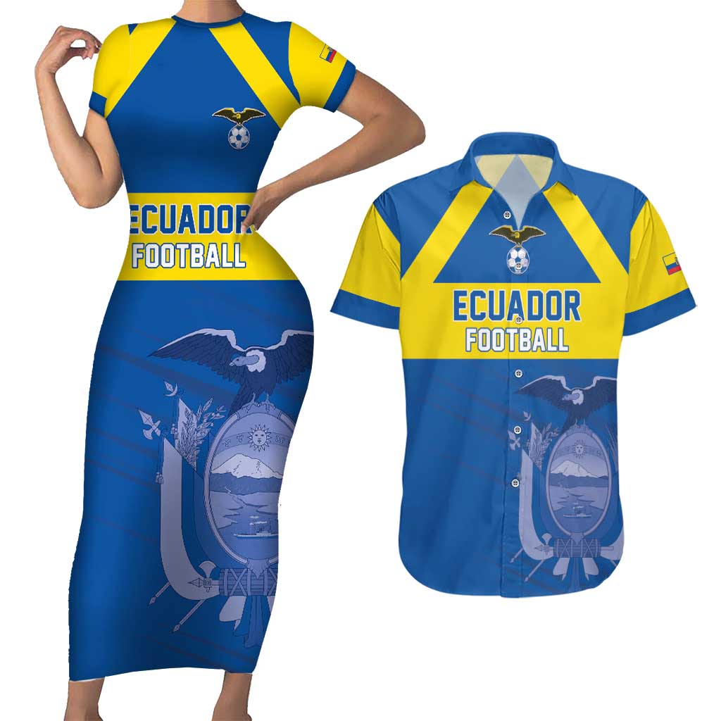 Custom Ecuador Football Couples Matching Short Sleeve Bodycon Dress and Hawaiian Shirt Go Champions