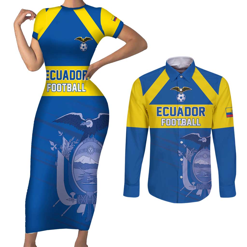 Custom Ecuador Football Couples Matching Short Sleeve Bodycon Dress and Long Sleeve Button Shirt Go Champions