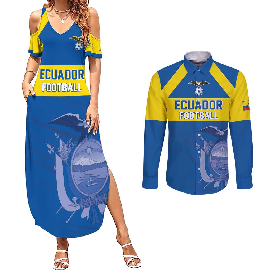 Custom Ecuador Football Couples Matching Summer Maxi Dress and Long Sleeve Button Shirt Go Champions