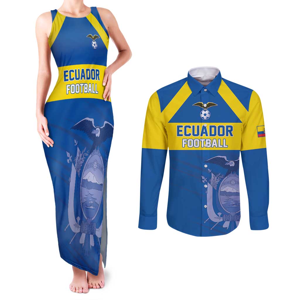 Custom Ecuador Football Couples Matching Tank Maxi Dress and Long Sleeve Button Shirt Go Champions