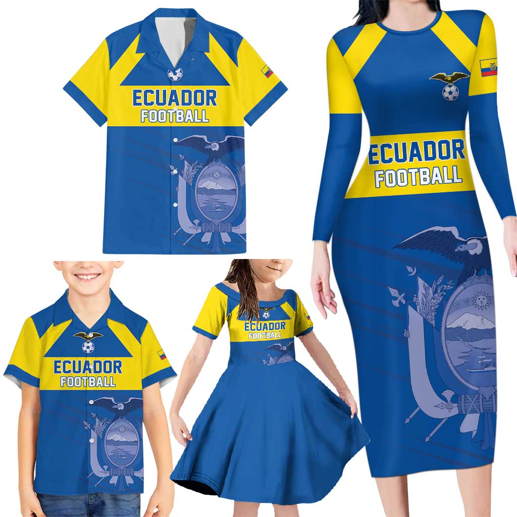 Custom Ecuador Football Family Matching Long Sleeve Bodycon Dress and Hawaiian Shirt Go Champions