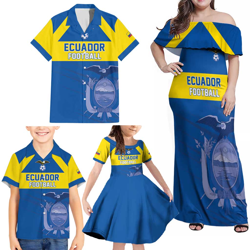 Custom Ecuador Football Family Matching Off Shoulder Maxi Dress and Hawaiian Shirt Go Champions