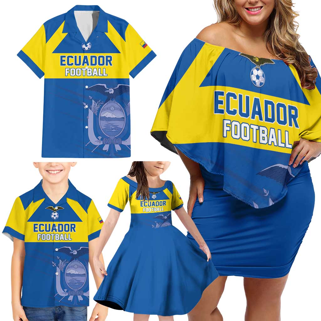 Custom Ecuador Football Family Matching Off Shoulder Short Dress and Hawaiian Shirt Go Champions