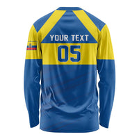 Ecuador blue and yellow long-sleeve football jersey back with 05 and custom text