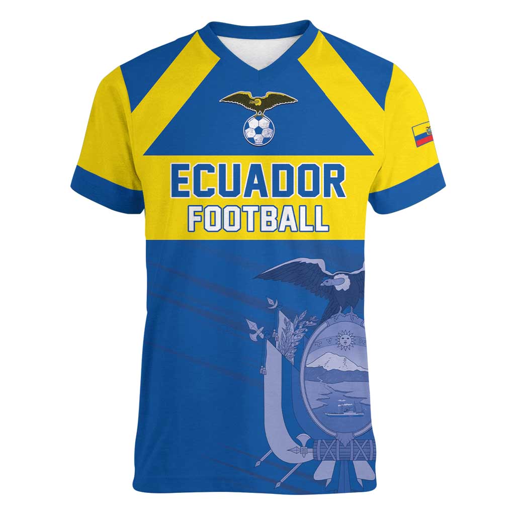 Custom Ecuador Football Women V-Neck T-Shirt Go Champions