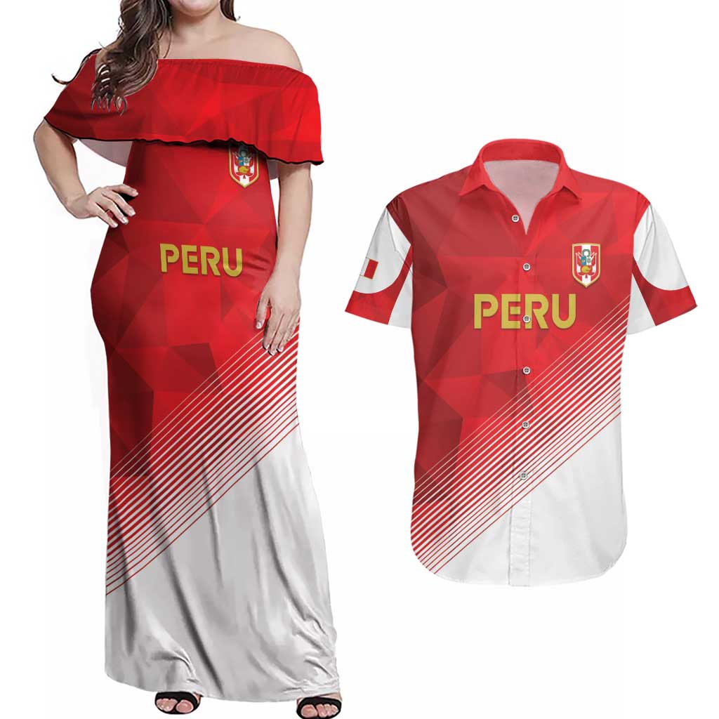 Custom Peru Football Couples Matching Off Shoulder Maxi Dress and Hawaiian Shirt Sporty Style