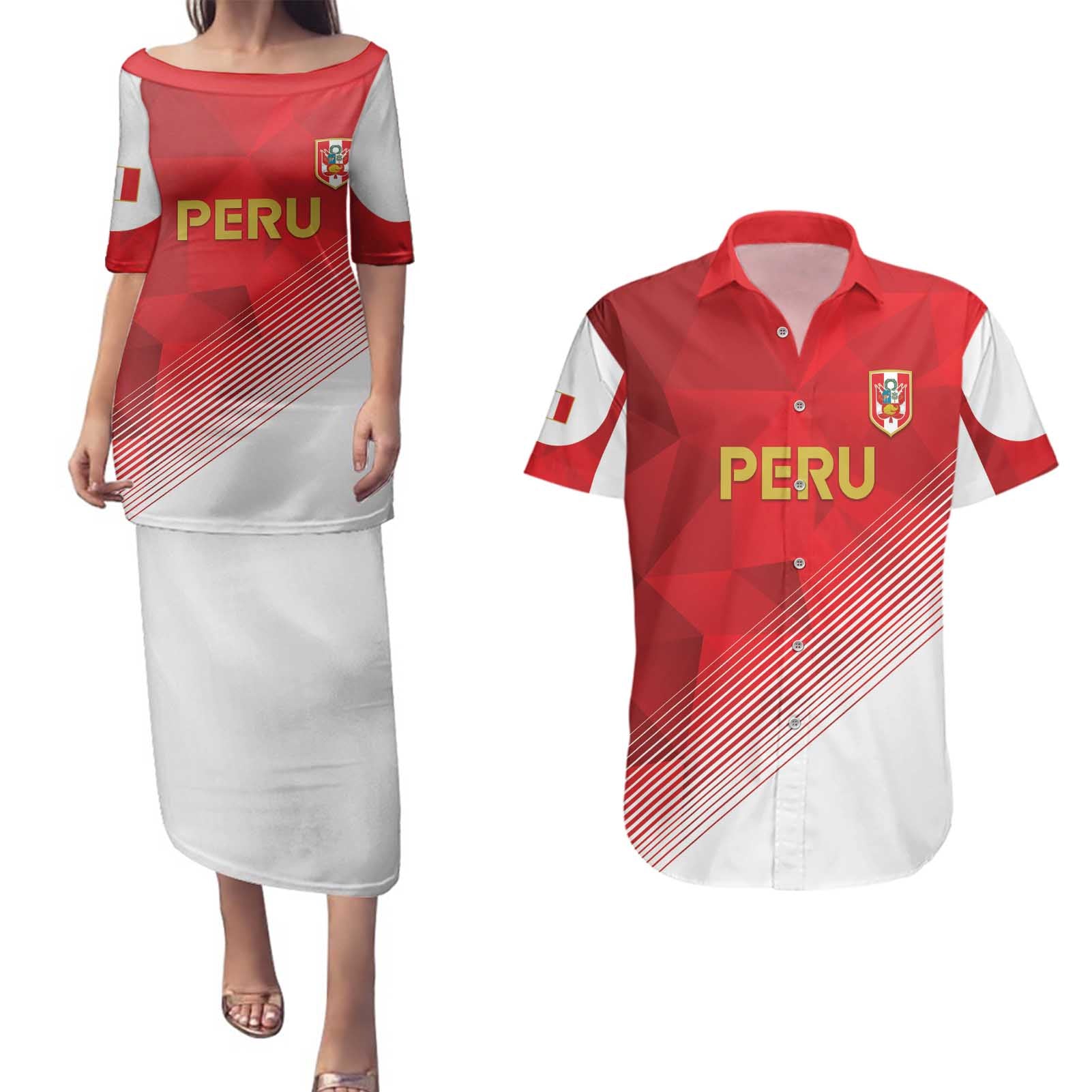 Custom Peru Football Couples Matching Puletasi and Hawaiian Shirt Sporty Style