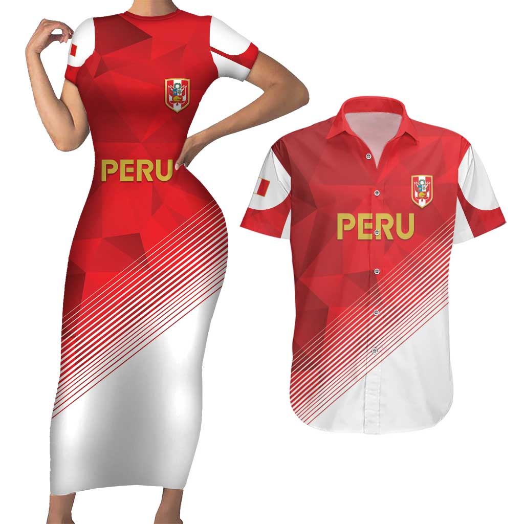 Custom Peru Football Couples Matching Short Sleeve Bodycon Dress and Hawaiian Shirt Sporty Style