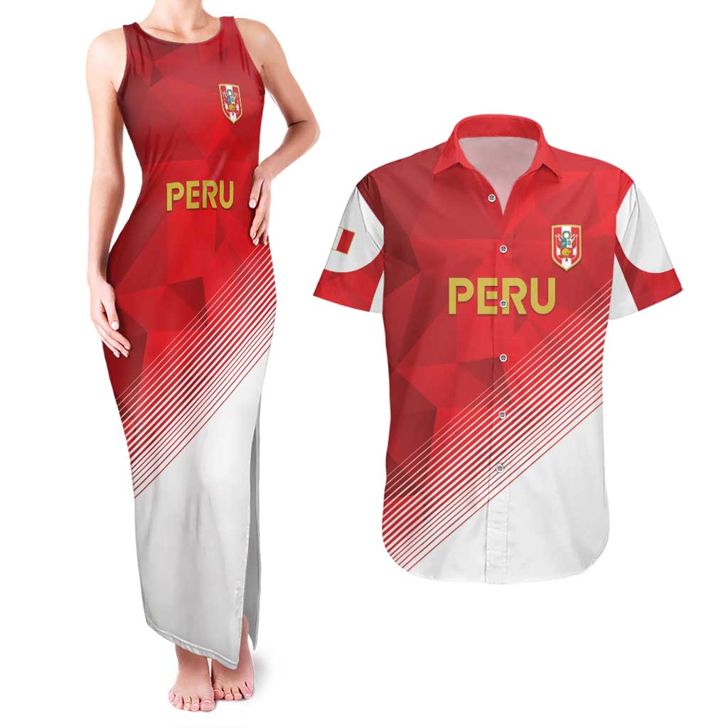 Custom Peru Football Couples Matching Tank Maxi Dress and Hawaiian Shirt Sporty Style