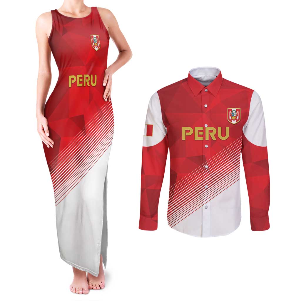 Custom Peru Football Couples Matching Tank Maxi Dress and Long Sleeve Button Shirt Sporty Style