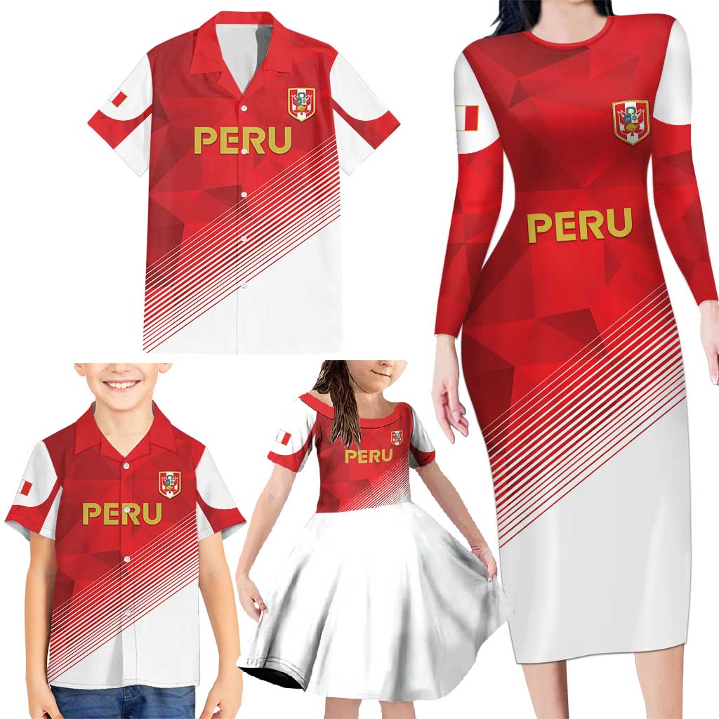 Custom Peru Football Family Matching Long Sleeve Bodycon Dress and Hawaiian Shirt Sporty Style