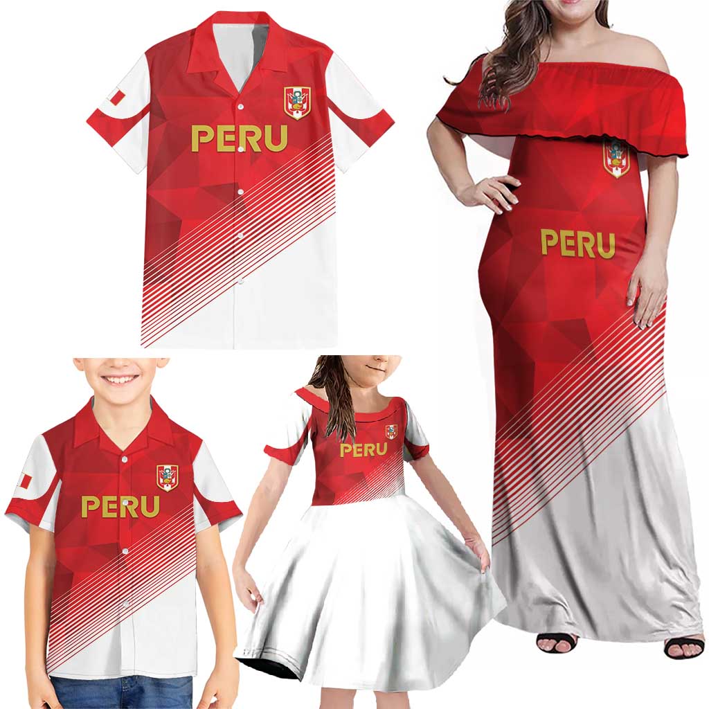 Custom Peru Football Family Matching Off Shoulder Maxi Dress and Hawaiian Shirt Sporty Style