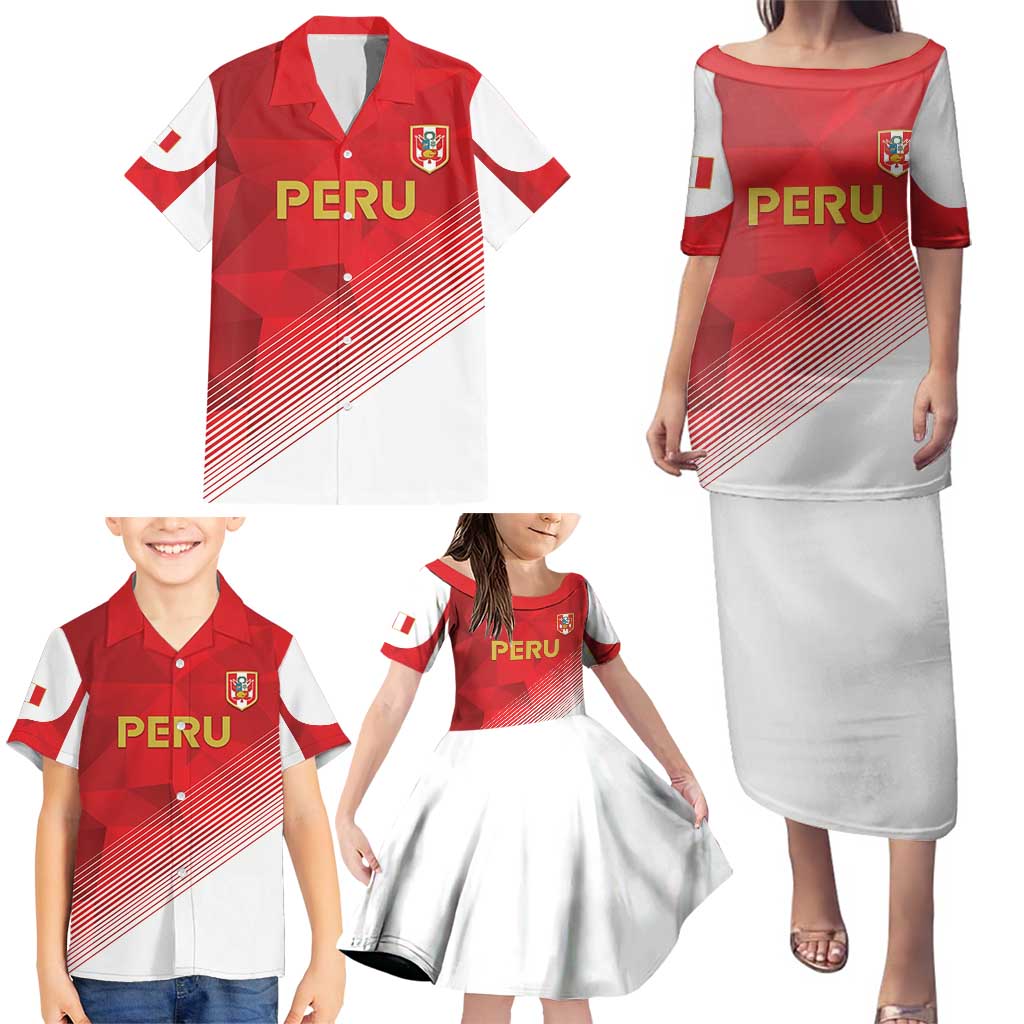 Custom Peru Football Family Matching Puletasi and Hawaiian Shirt Sporty Style