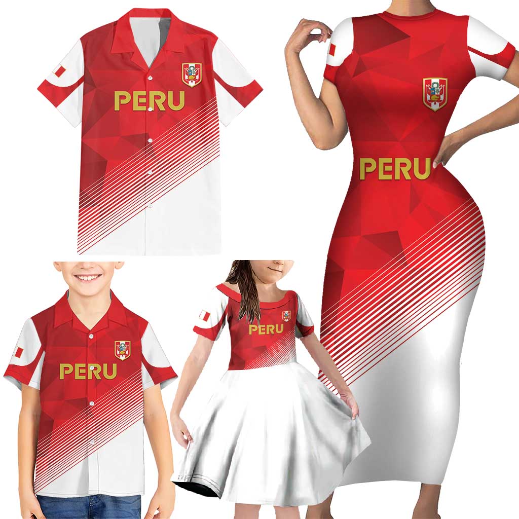 Custom Peru Football Family Matching Short Sleeve Bodycon Dress and Hawaiian Shirt Sporty Style