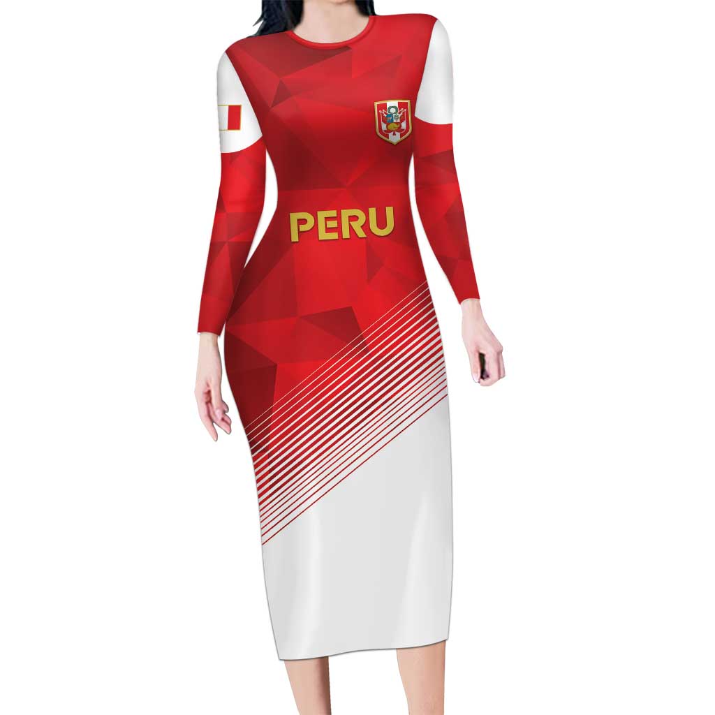 Custom Peru Football Long Sleeve Bodycon Dress Sporty Style