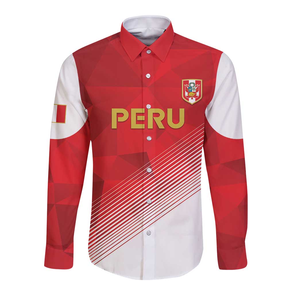 Custom Peru Football Long Sleeve Button Shirt Sporty Style