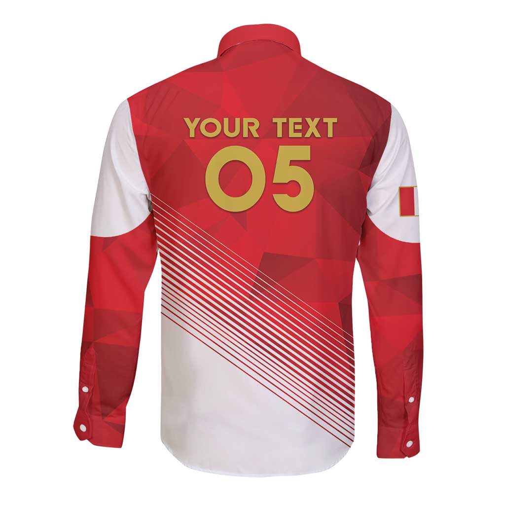 Red and white long-sleeve button football shirt, back shows YOUR TEXT and 05.