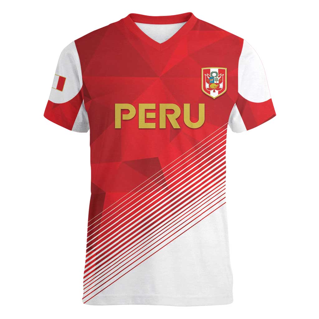 Custom Peru Football Women V-Neck T-Shirt Sporty Style