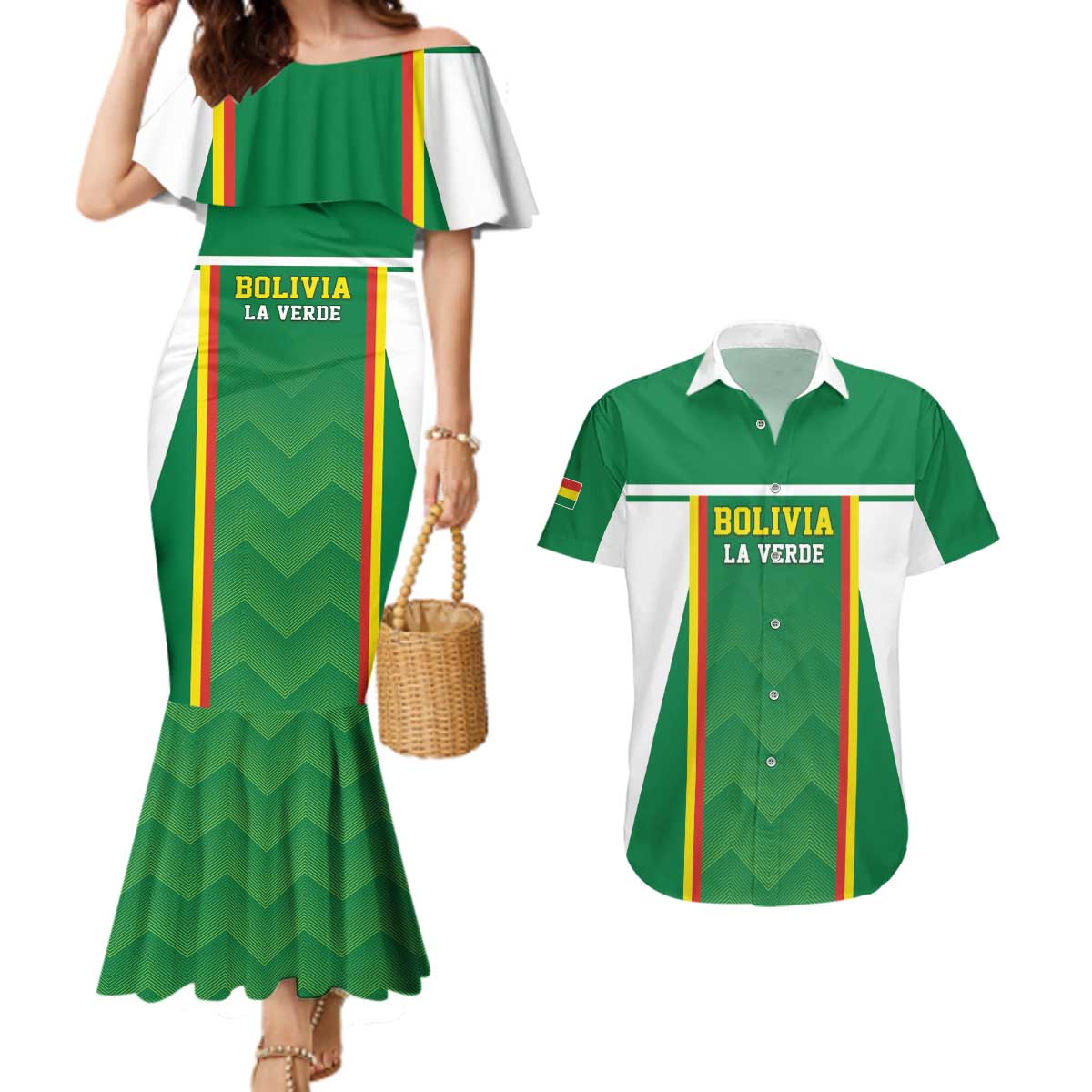 Custom Bolivia Football Couples Matching Mermaid Dress and Hawaiian Shirt Go Champions La Verde Green Version