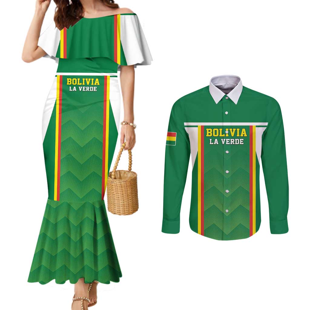 Custom Bolivia Football Couples Matching Mermaid Dress and Long Sleeve Button Shirt Go Champions La Verde Green Version