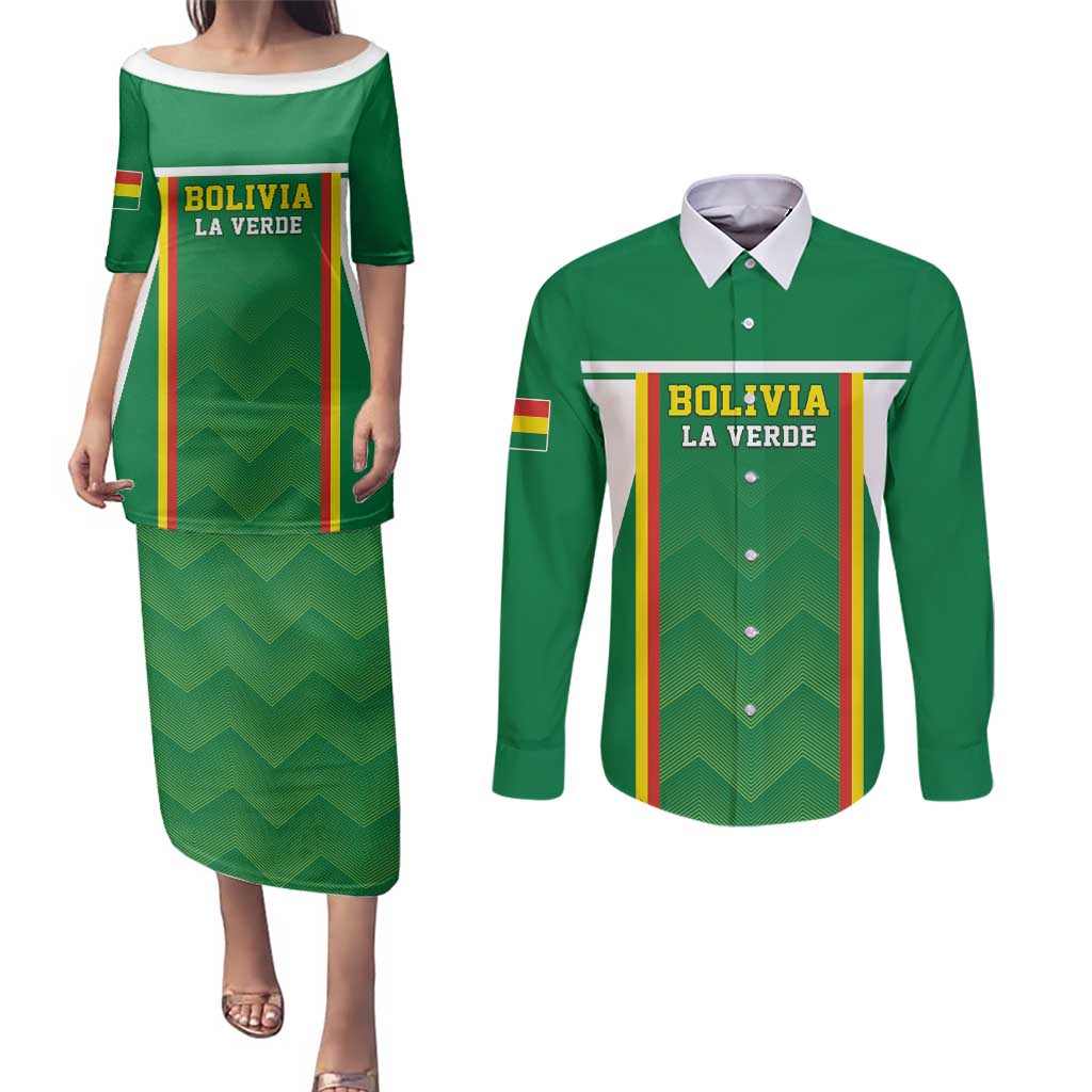 Custom Bolivia Football Couples Matching Puletasi and Long Sleeve Button Shirt Go Champions La Verde Green Version