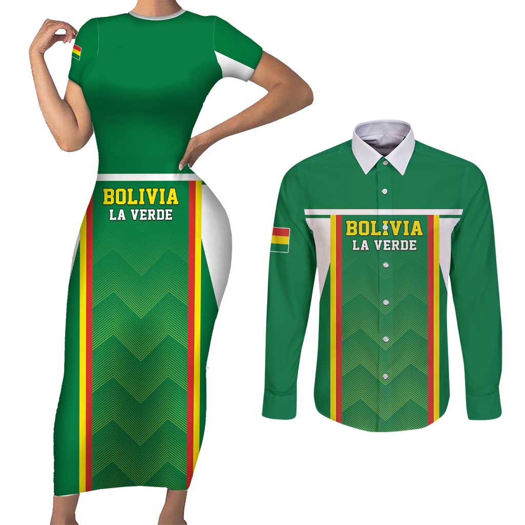 Custom Bolivia Football Couples Matching Short Sleeve Bodycon Dress and Long Sleeve Button Shirt Go Champions La Verde Green Version