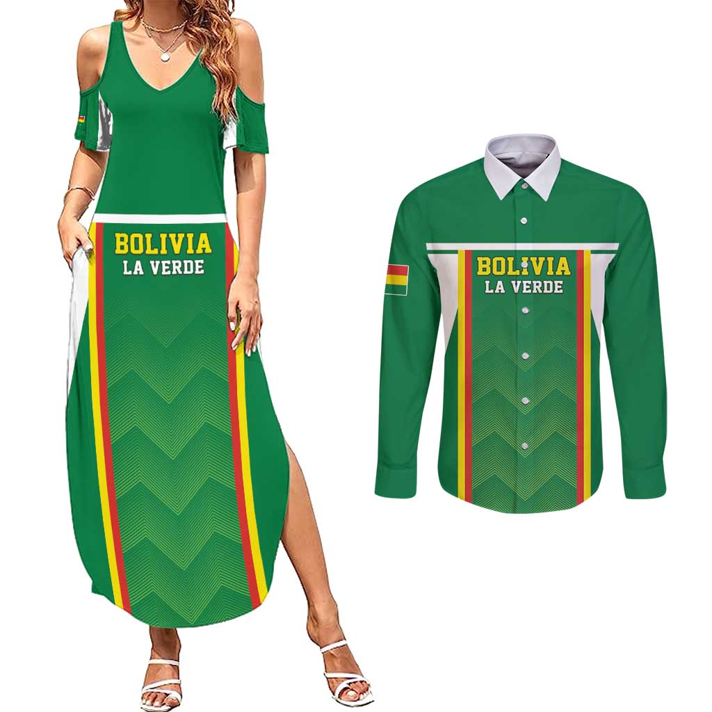 Custom Bolivia Football Couples Matching Summer Maxi Dress and Long Sleeve Button Shirt Go Champions La Verde Green Version