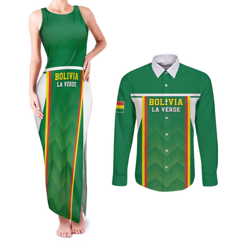 Custom Bolivia Football Couples Matching Tank Maxi Dress and Long Sleeve Button Shirt Go Champions La Verde Green Version