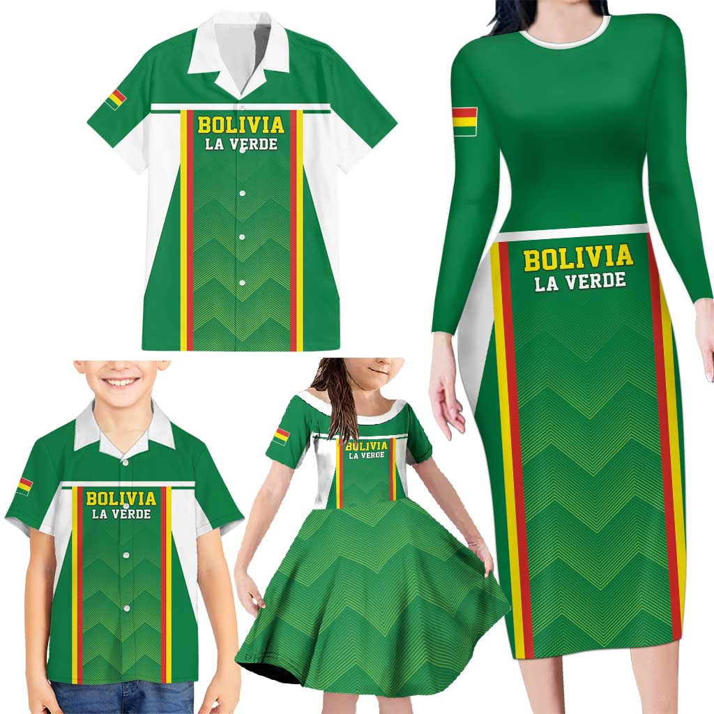 Custom Bolivia Football Family Matching Long Sleeve Bodycon Dress and Hawaiian Shirt Go Champions La Verde Green Version