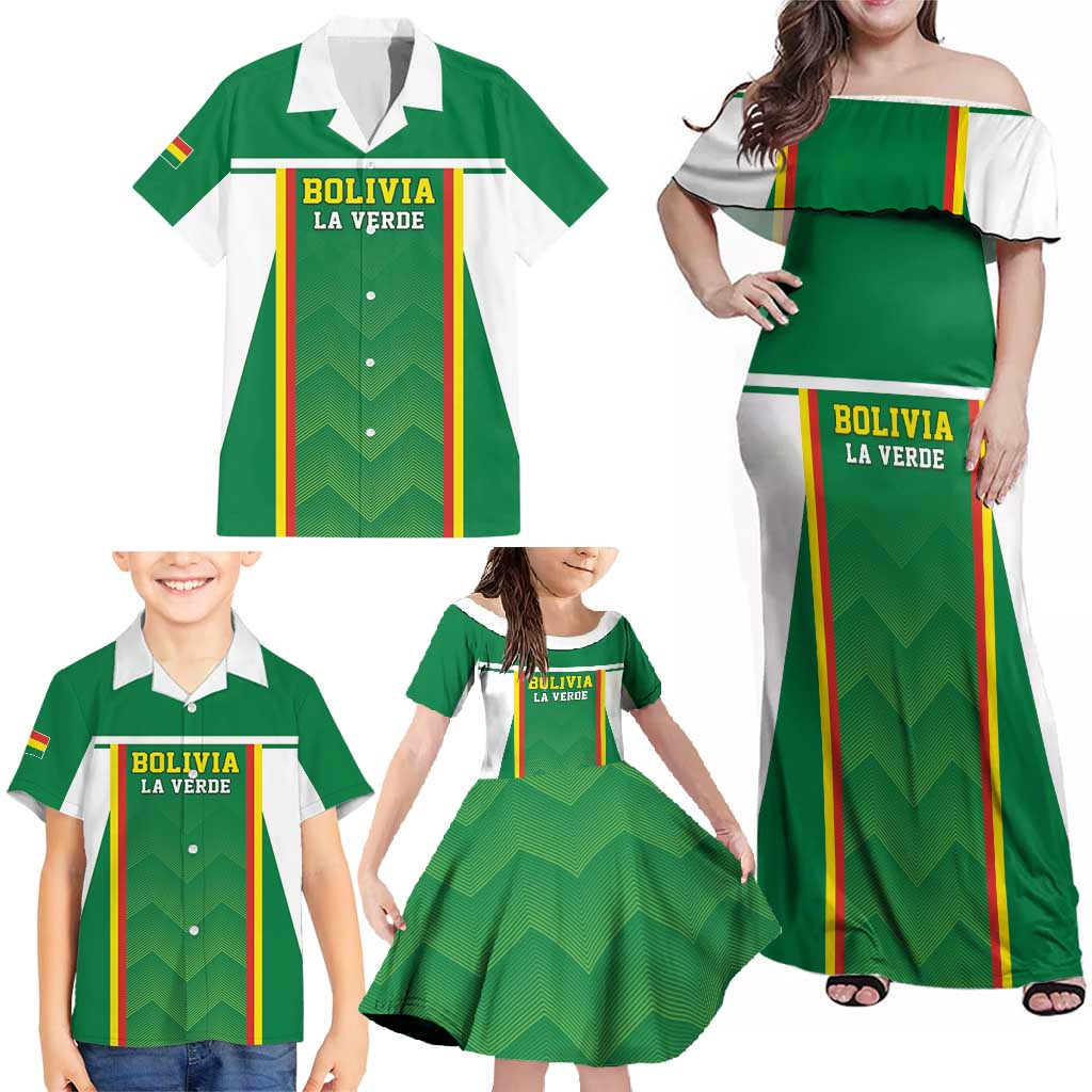 Custom Bolivia Football Family Matching Off Shoulder Maxi Dress and Hawaiian Shirt Go Champions La Verde Green Version