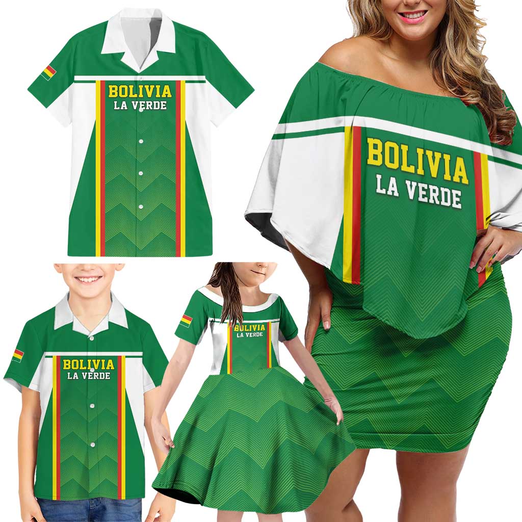 Custom Bolivia Football Family Matching Off Shoulder Short Dress and Hawaiian Shirt Go Champions La Verde Green Version