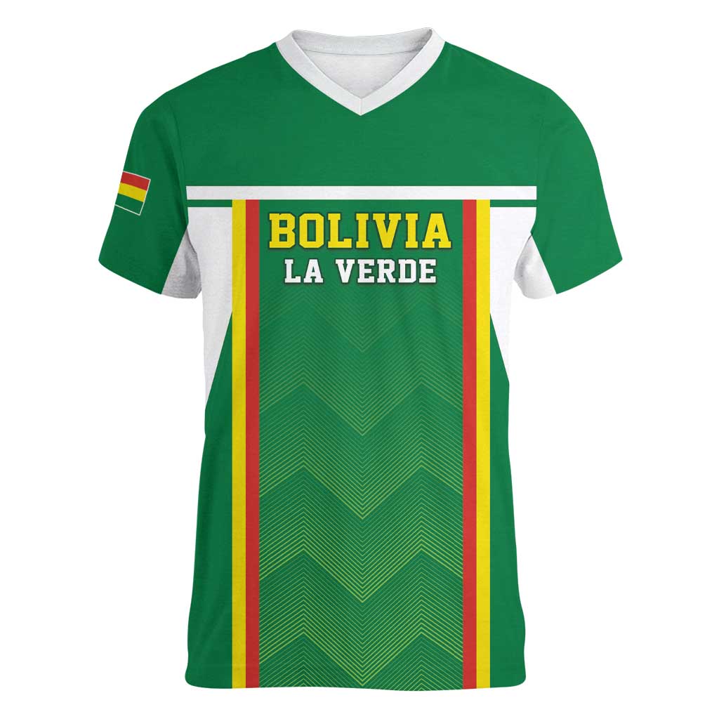 Custom Bolivia Football Women V-Neck T-Shirt Go Champions La Verde Green Version