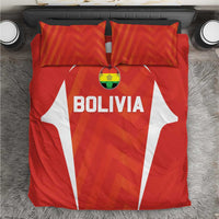 Red Bolivia football bedding set with 'BOLIVIA' on duvet and two matching pillows