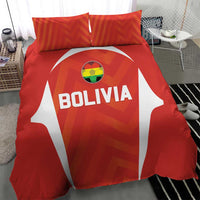 Red Bolivia football bedding set with crest ball and bold 'BOLIVIA' on duvet, two pillows