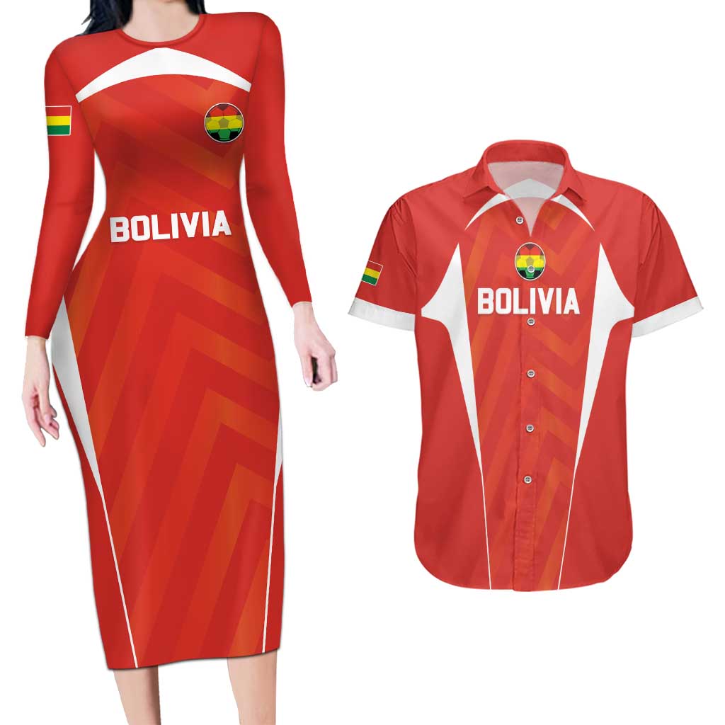 Custom Bolivia Football Couples Matching Long Sleeve Bodycon Dress and Hawaiian Shirt Go Champions La Verde Red Version