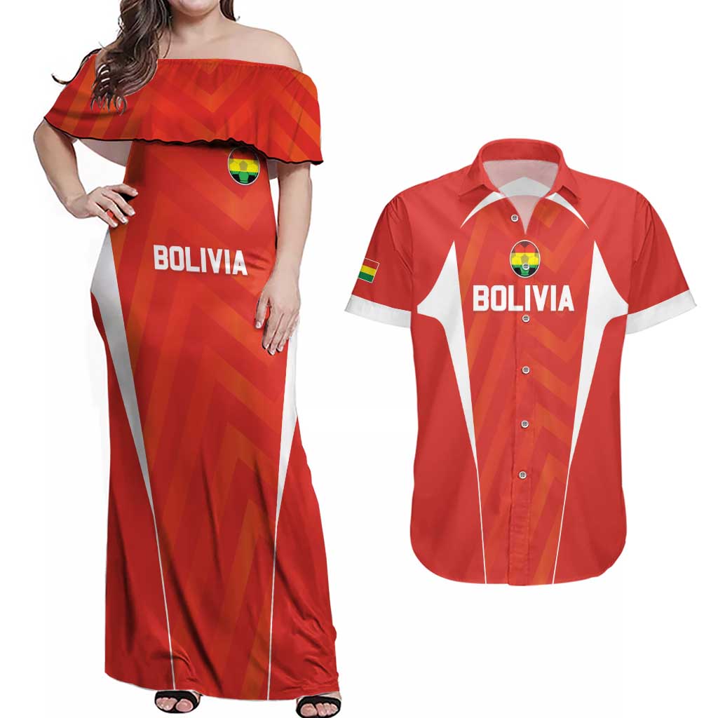 Custom Bolivia Football Couples Matching Off Shoulder Maxi Dress and Hawaiian Shirt Go Champions La Verde Red Version