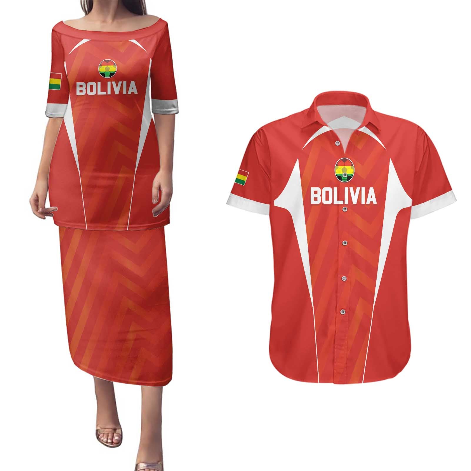 Custom Bolivia Football Couples Matching Puletasi and Hawaiian Shirt Go Champions La Verde Red Version