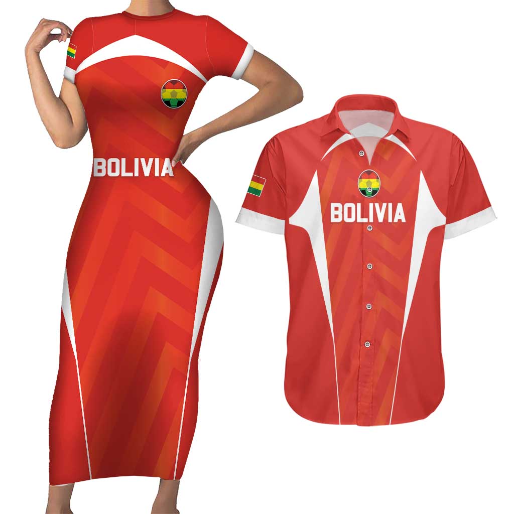 Custom Bolivia Football Couples Matching Short Sleeve Bodycon Dress and Hawaiian Shirt Go Champions La Verde Red Version