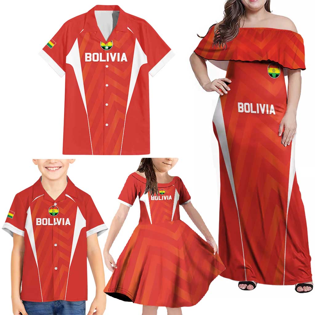 Custom Bolivia Football Family Matching Off Shoulder Maxi Dress and Hawaiian Shirt Go Champions La Verde Red Version