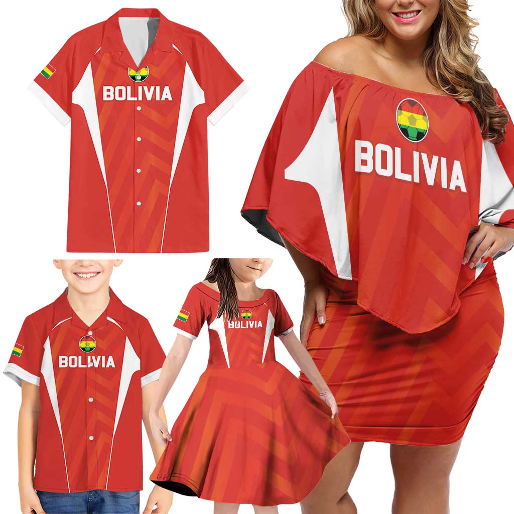 Custom Bolivia Football Family Matching Off Shoulder Short Dress and Hawaiian Shirt Go Champions La Verde Red Version