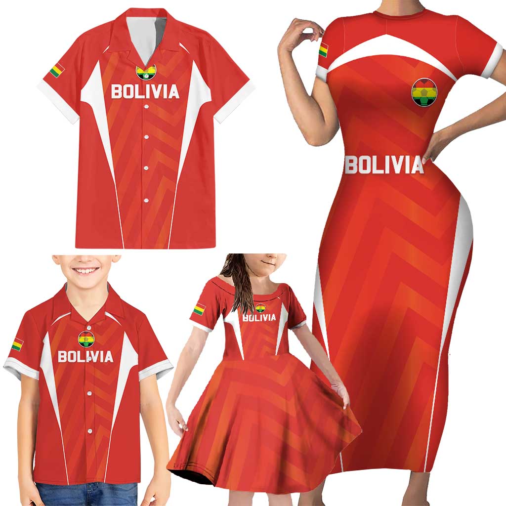 Custom Bolivia Football Family Matching Short Sleeve Bodycon Dress and Hawaiian Shirt Go Champions La Verde Red Version