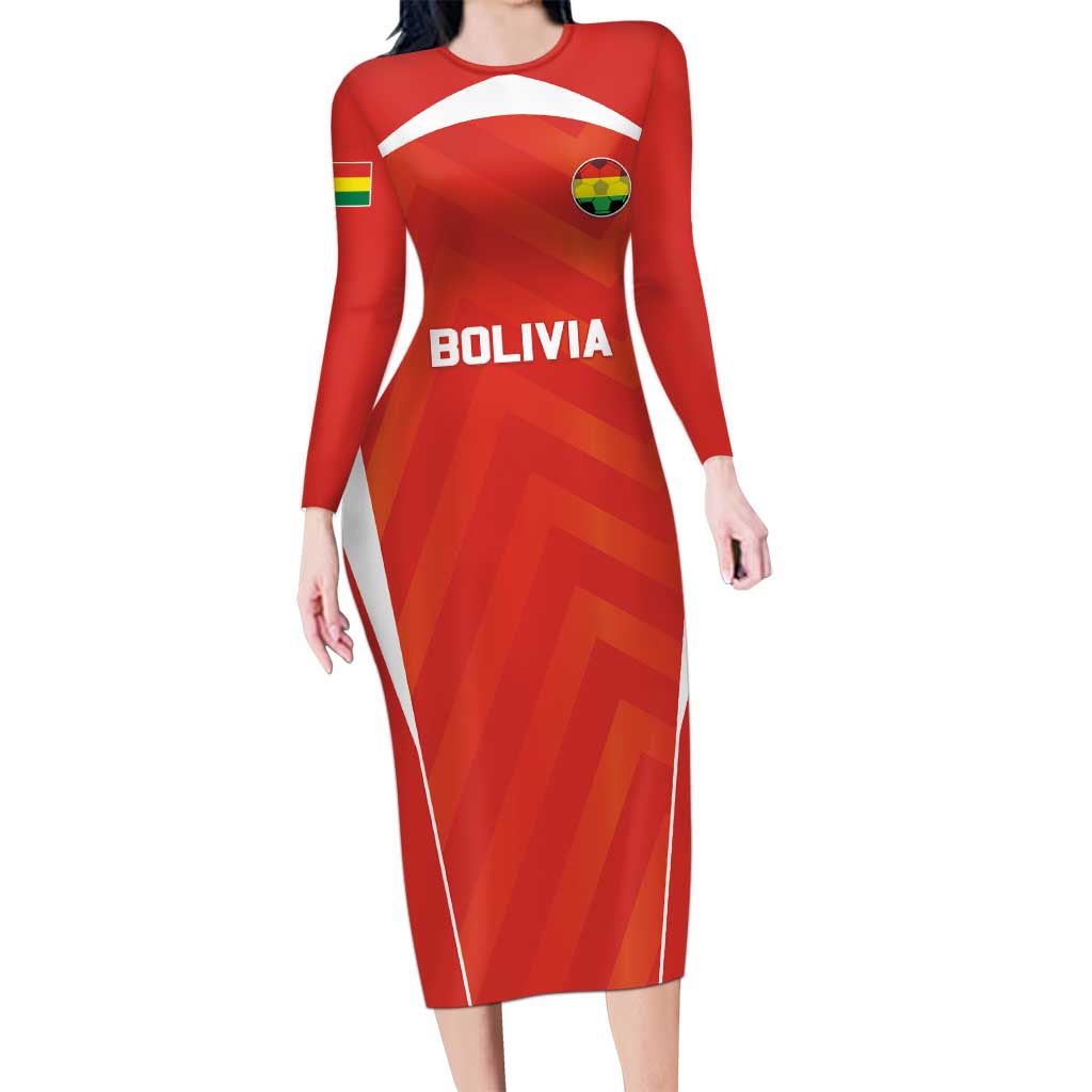 Custom Bolivia Football Long Sleeve Bodycon Dress Go Champions La Verde Red Version