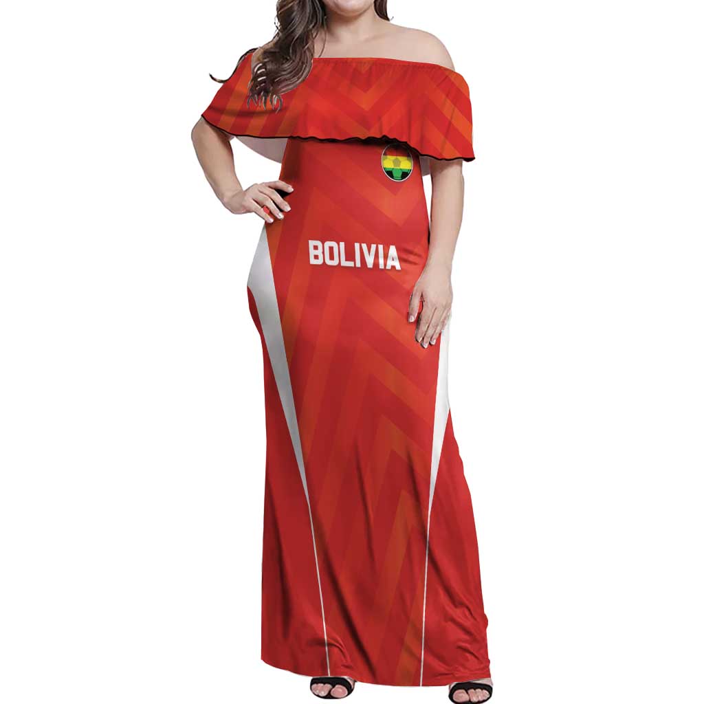 Custom Bolivia Football Off Shoulder Maxi Dress Go Champions La Verde Red Version